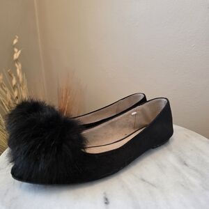 Old Navy Black Flats with Faux Fur Pom
